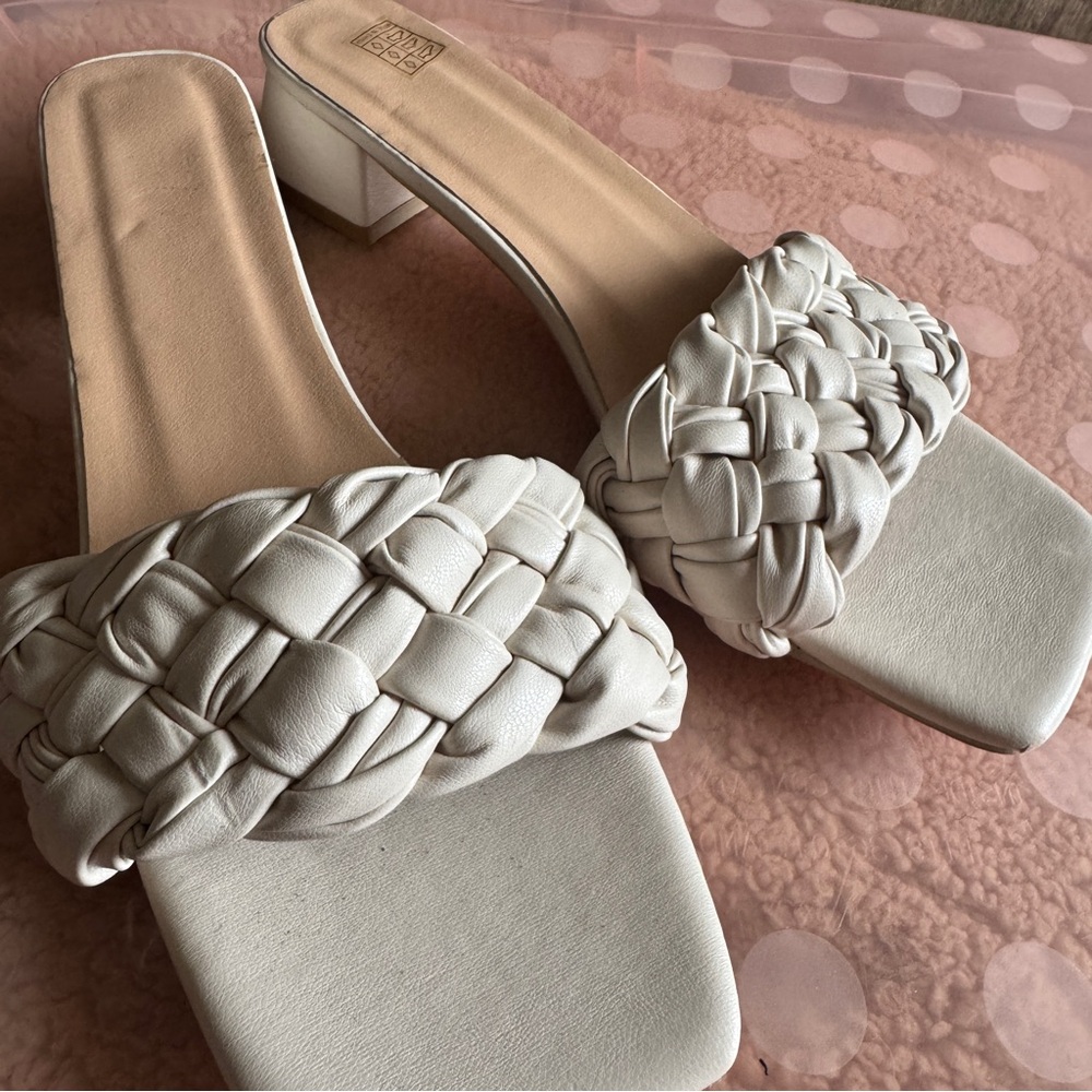 SHEIN Cream Braided Square-Toe Slide Sandals